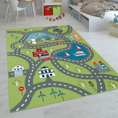 Abbildung von Paco Home Kinderteppich Teppich Kinderzimmer Spielteppich Junge Mädchen Modern rutschfest, Grösse:120x160 cm, Farbe:Grün 2
