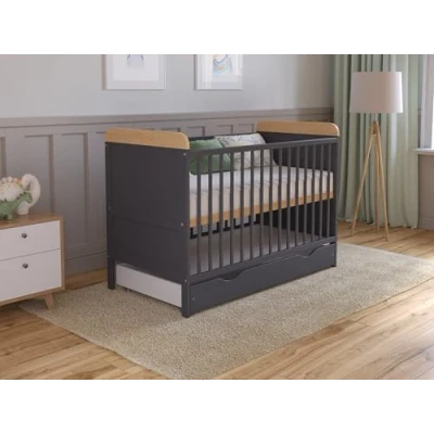 Abbildung von Love For Sleep Babybett Beistellbett 120x60 cm mit Schublade &amp; Matratze Kinderbett Baby Bett Holz Anthrazit Kiefer, Komplett Set Mitwachsend Gitterbett