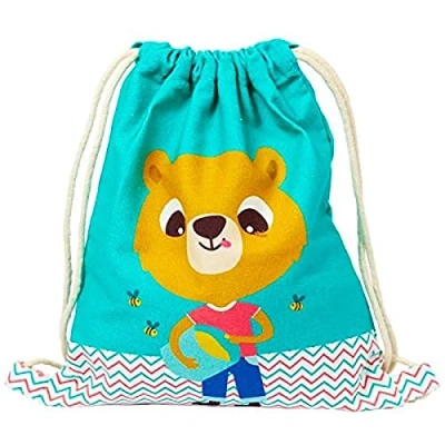 Abbildung von Draeger Teddybär Rucksack Stoffbeutel aus 100% Baumwolle ideal zum Aufbewahren von Spielzeug oder Snacks
