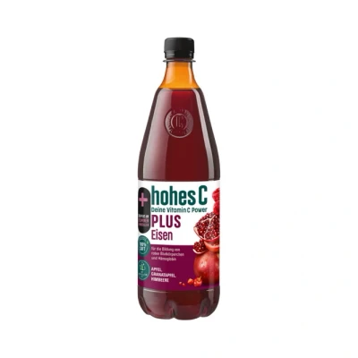 Abbildung von hohes C PLUS Eisen (1 x 1l), 100% Saft, Apfel, Himbeere, Granatapfel, Vitamin C, an Eisen, ohne Zuckerzusatz, vegan, mit recyceltem PET