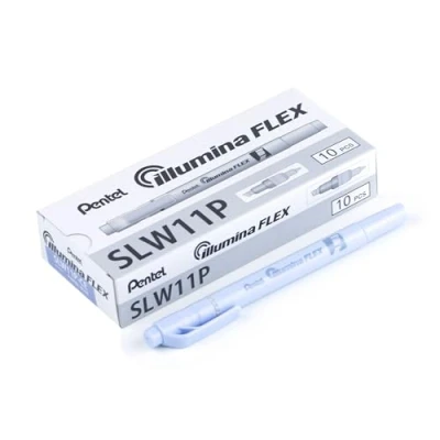 Abbildung von Pentel SLW11P CE Illumina Flex Textmarker in Pastellfarben mit Doppelspitze zum Hervorheben, Unterstreichen, Markieren und Akzente setzen, schlanke Stiftform, blau, 10 Stück