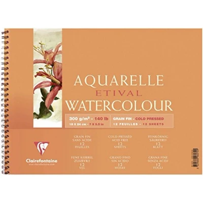 Abbildung von Clairefontaine 96070C Malblock, mit Doppelspirale Aquarellpapier Feinkörnig, Etival/Zellulose, 12 x 18 cm, Blatt, 300 g, weiß