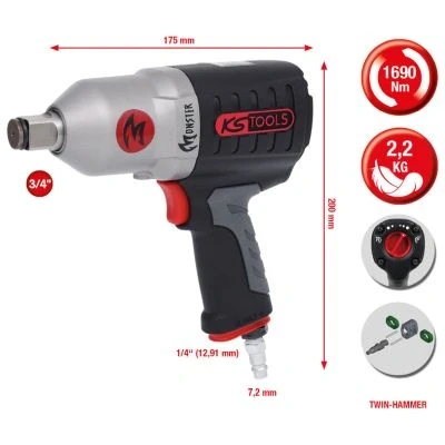 Abbildung von KS TOOLS 515.3785 Schlagschrauber 3/4 20 (3/4&quot;) 542 pneumatisch Kunststoffkoffer 6,3 88 178 Aluminium