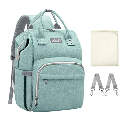 Abbildung von Viedouce Baby Wickelrucksack Wickeltasche Babytasche,Wasserdicht Oxford Große Kapazität für ausgehen,Multifunktional zum Rucksack mit 1 Stück Wickelauflage und 2 Kinderwagengurten (Cyan)