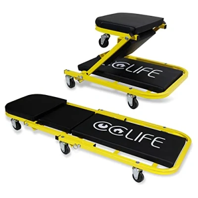 Abbildung von CCLIFE Werkstatt Rollbrett Montagerollbrett 2in1 KFZ Werkstatthocker Montageliege bis 150kg mit 6 360 Lenkrollen