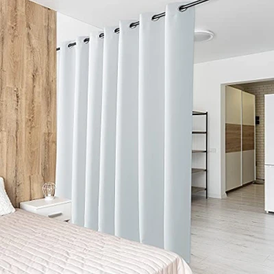 Abbildung von PONY DANCE Raumteiler Vorhang Thermo Kälteschutz Ösenschal 1er Set H 210 x B 254 cm Schiebevorhang für Wohnzimmer/Büro Trennwand Raumtrenner Sichtschutz Room Divider Curtain, Grau weiß