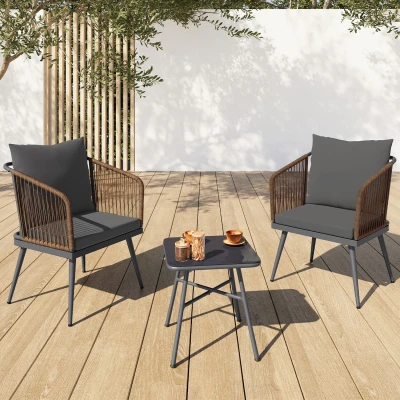Abbildung von IDMarket Lounge Set Arizona, 2 Sitzer aus Metall, grau und dunkles Rattan