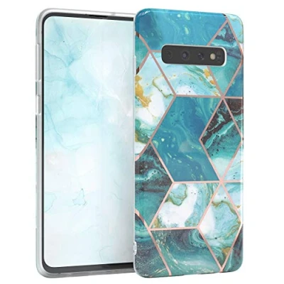 Abbildung von EAZY CASE Handyhülle Silikon mit Kameraschutz kompatibel Samsung Galaxy S10, im Marmor Design, Motiv Hülle, Ultra dünn, Slimcover, Silikonhülle, Backcover, Grün