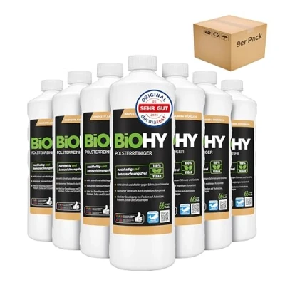 Abbildung von BiOHY Spezial Polsterreiniger (9 x 1 Liter) Konzentrat für Sofas, Polstermöbel, Teppiche &amp; Textilien Nasssauger Waschsauger Fleckentferner effektiver Textilerfrischer