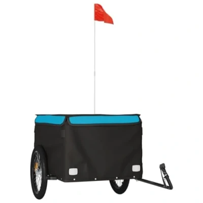 Abbildung von vidaXL Lastenanhänger für Fahrrad, Fahrradanhänger mit Deichsel Flagge, Transportanhänger Maximale Belastbarkeit 45 kg, Anhänger Fahrradwagen, Schwarz Blau Eisen