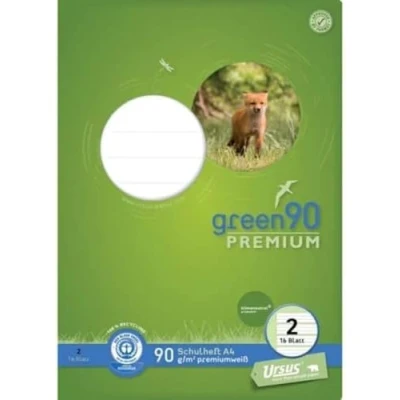 Abbildung von Staufen Green Schreiblernheft DIN A4, Lineatur 2 (4/4/4mm liniert, farbig hinterlegte Lineatur), 16 Blatt, premiumweißes 90g/m² Recyclingpapier, runde Ecken verhindern „Eselsohren“, 1 Stück