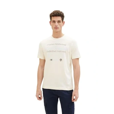 Abbildung von TOM TAILOR Herren Basic T Shirt mit Print, vintage beige, L