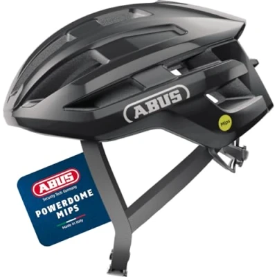 Abbildung von ABUS Rennradhelm PowerDome MIPS leichter Fahrradhelm mit cleverem Belüftungssystem und Aufprallschutz Made in Italy für Damen Herren Schwarz Glänzend, Größe S