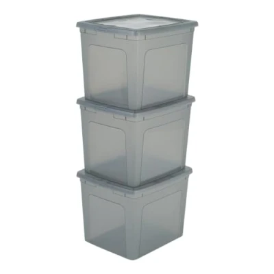 Abbildung von Iris Ohyama Vielseitige Aufbewahrungsboxen, 30L, 3er Set, Grau, Deckel leicht schließbar, Stapelbar, Plastik, Für Schrank, Regale, Klassenzimmer, Organisation, Spielzeug, Kunstbedarf, Schuhe, MCB 30
