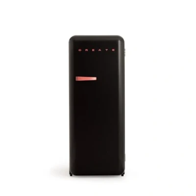 Abbildung von CREATE / RETRO FRIDGE 150 TERRACOTA/Kühlschrank mit Gefrierfach 281L in Schwarz, Griff Terrakotta 102W, niedriger Energieverbrauch, 150cm, 3 Ablagen, Temperaturregelung,60x60x150cm
