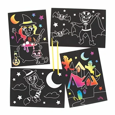 Abbildung von Baker Ross FE766 Halloween Kratzkunst Bilder 8er Pack, Set für Jungen und Mädchen zu