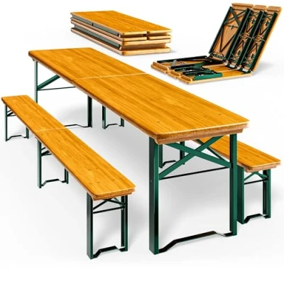 Abbildung von Casaria Bierzeltgarnitur, (3 tlg), 220 cm Klappbar Stabil 3 Teilig 2x Bierbank 1x Breiter Tisch Holz