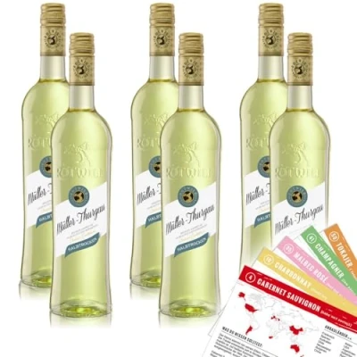 Abbildung von Rotwild Müller Thurgau QbA, halbtrocken, sortenreines Weinpaket + VINOX Winecards (6x0,75l)