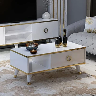 Abbildung von Homidea Sophia Couchtisch Moderner Wohnzimmertisch Kaffeetisch Beistelltisch in trendigem Design (Weiß Couchtisch)