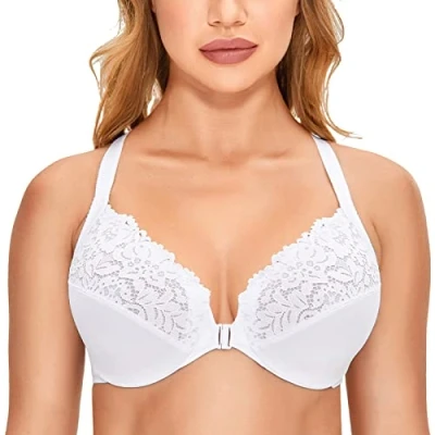 Abbildung von DELIMIRA Damen Vorderverschluss BH mit Bügel Vollständige Abdeckung Große Größen Weiss 110F