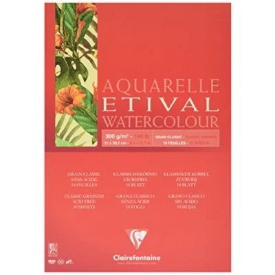 Abbildung von Clairefontaine 96391C Aquarellblock Etival (matt, 300g, für alle Nasstechniken geeignet, 1 seitig verleimt, 10 Blatt, DIN A4, 21 x 29,7 cm, ideal Anfänger, säurefrei) weiß