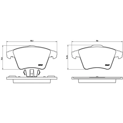 Abbildung von BREMBO P 85 106 Bremsbelagsatz exkl. Verschleißwarnkontakt mit Kolbenclip ohne Zubehör VOLKSWAGEN: Transporter 5 Bus, Multivan 6, (7HM