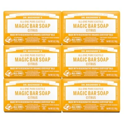 Abbildung von Dr. Bronner Magic Soaps Pure Kastilien Seife, All One Hemp Citrus Orange 5 Unzen Barren (Pack of 6)