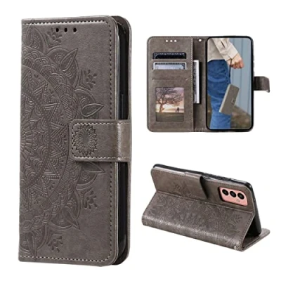 Abbildung von CoverKingz Handytasche kompatibel mit Samsung Galaxy A14 4G/5G Handy Case Kartenfach Handyhülle Flipcase klappbar Motiv Mandala Grau