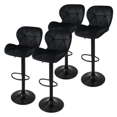 Abbildung von ML DESIGN Barhocker Gepolsterter Barstuhl mit Rückenlehne und Fußstütze, 360 drehbar (4 St), Bistrohocker aus Samt, Schwarz, Drehstuhl Hocker Tresenhocker