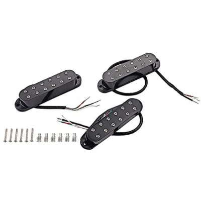 Abbildung von Alnicov Mini Humbucker Tonabnehmer für Gitarre, Hals, Mittelsteg, SSS Tonabnehmer, Set Stratocaster, ST Stil, Gitarrenzubehör (schwarz)