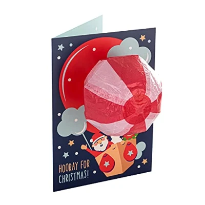 Abbildung von Hallmark Weihnachtskarte modernes aufblasbares Heißluftballon Design