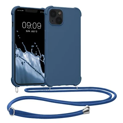 Abbildung von kwmobile Necklace Case kompatibel mit Apple iPhone 13 Hülle Cover Kordel zum Umhängen Silikon Schutzhülle Dunkelblau