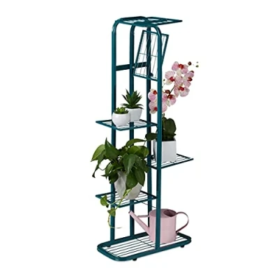 Abbildung von Relaxdays Blumentreppe Metall, 6 stufige Blumenetagere, außen &amp; innen, HBT 107 x 44 24 cm, Pflanzenregal, grün