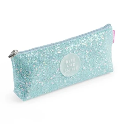 Abbildung von Miquelrius Glänzendes dreieckiges Federmäppchen, 1 Fach, Größe 200 x 80 35 mm, Federmäppchen mit Glitzer und Metallgriff, Reißverschluss, Material Polyester, blau, mm