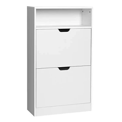 Abbildung von VASAGLE Schuhschrank 2 Klappen, Schuhkipper, Schuhregal, Schuhaufbewahrung, offenes Fach, Trennwand verstellbar, für 8 12 Paar Schuhe, Flur, 24 x 60 102 cm, wolkenweiß LBC040W01