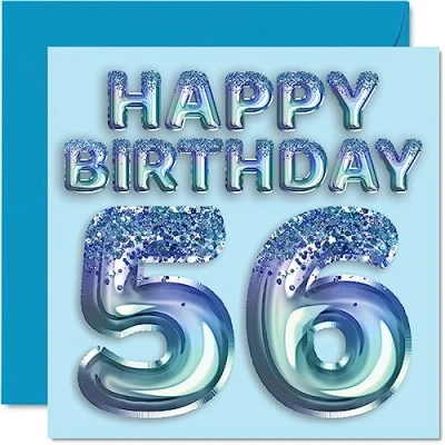 Abbildung von Geburtstagskarte zum 56. Geburtstag für Männer Blauer Glitzer Partyballon Happy Birthday Karten 56 Jahre alten Mann, Onkel, Großvater, Vater, Opa Oma, 145 mm x mm, Fifty Six Sixth