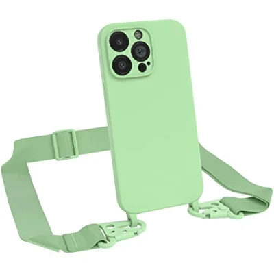 Abbildung von EAZY CASE Premium Silikon 2 in 1 Handykette kompatibel mit iPhone 13 Pro Handyhülle Umhängeband, Handykordel Silikonhülle, Hülle Band, Kette für Smartphone, Grün