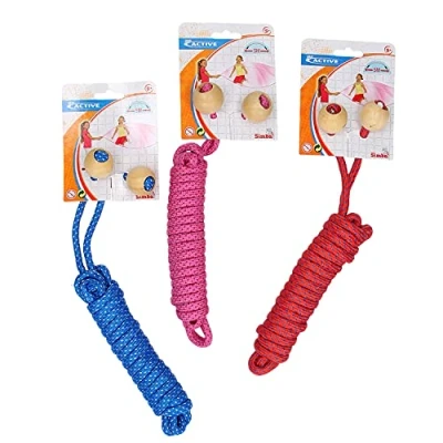 Abbildung von Simba 107300443 Doppel Springseil, 3 sort., es wird nur ein Artikel geliefert, mit Holzkugeln, rot, blau, oder rosa, Seil 5m, ab 5 Jahren