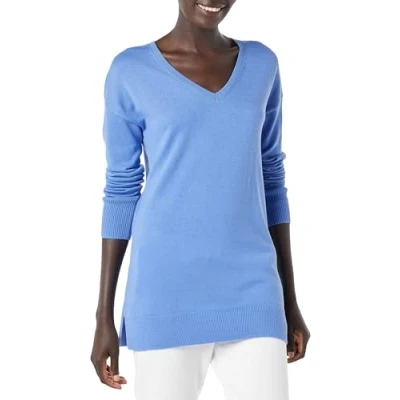 Abbildung von Amazon Essentials Damen Leichter Tunika Pullover Mit Langen Ärmeln Und V Ausschnitt (Erhältlich In Übergröße), Blau, XXL