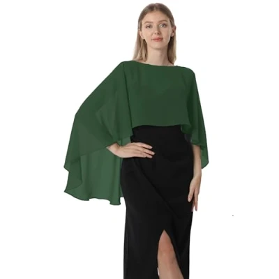 Abbildung von Hotshawl Capelets für Frauen Chiffon Cape Schals und Wraps Abendkleid Hochzeit Umhänge Cover Up, Moosgrün, Einheitsgröße