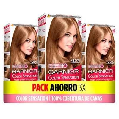 Abbildung von Garnier Color Sensation Coloration, 3er Packung, lebendige und langanhaltende Farbe, vollständige Grauabdeckung, mit Schüssel Pinsel, weiches seidiges Haar, 7.0 Blond