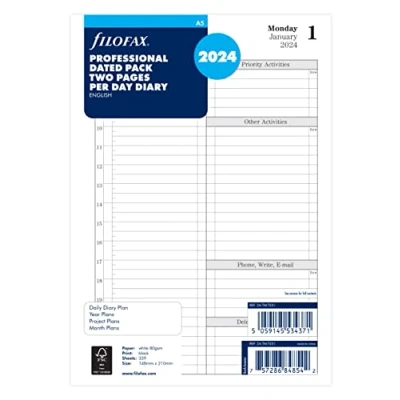 Abbildung von Filofax A5 Tagesansicht, englischer Terminplaner 2024, Weiß