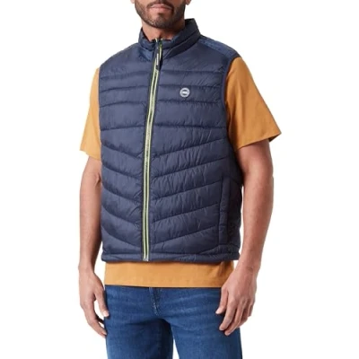 Abbildung von JACK&amp;JONES Herren JJEHERO Bodywarmer Collar NOOS Weste, Navy Blazer/Detail:Safety Yellow Contrast Zip, M