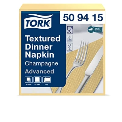 Abbildung von Tork 509415 Textured Dinnerserviette Champagner/Extra weiche Papierservietten in Advanced Qualität / 18 x 50 (900) Servietten 39 38 cm (B L) 1/4 Falz