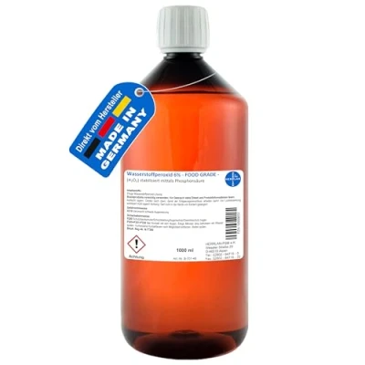 Abbildung von HERRLAN® Wasserstoffperoxid 6% stabilisiert 1 Liter FOOD GRADE H₂O₂ Lösung für Wasserpflege &amp; Hygiene BAuA N 77384 Made in Germany MHD 12 Monate