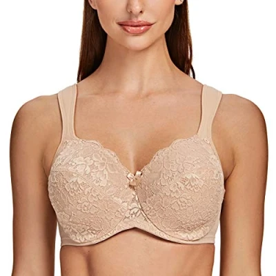 Abbildung von MELENECA Damen Minimizer Spitzen BH mit Bügel Vollschalen Ungepolstert Große Größen Hell beige Spitze 105F