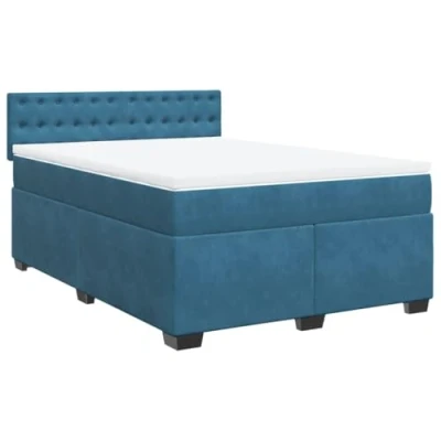 Abbildung von vidaXL Boxspringbett, Polsterbett Bett mit Matratze Matratzenauflage, Bettgestell Kopfteil Lattenrost, Doppelbett für Schlafzimmer, Dunkelblau 140x200cm Samt
