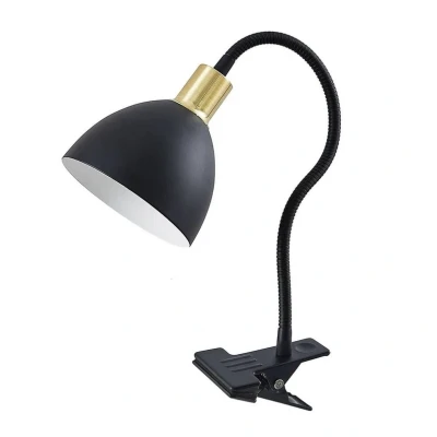 Abbildung von Lindby Klemmleuchte Genora, Leuchtmittel nicht inklusive, Modern, Stahl, Schwarz matt, messing, 1 flammig, E14, Tischlampe