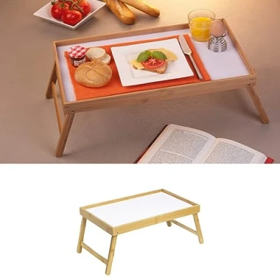 Abbildung von Mojawo Betttablett Bambus H x B T: ca. 22 50 30cm Betttisch als Frühstückstablett oder Beistelltisch Serviertablett mit Tragegriffen Tabletttisch klappbar und pflegeleicht