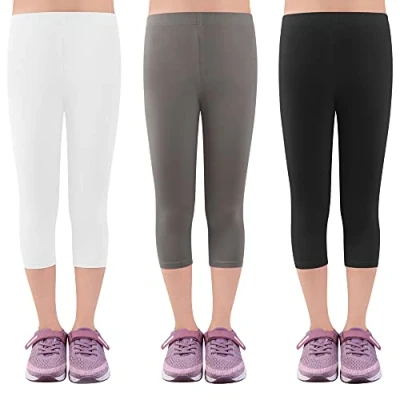 Abbildung von L&amp;K II Kinder Mädchen Leggings 3/4 Hose Capri aus Baumwolle Schulkleidung 116 2723 Schwarz+Weiß+Grau